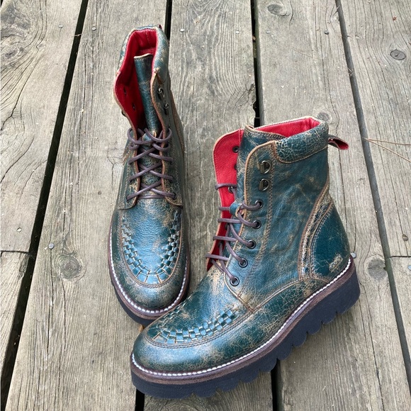 BEDSTU Boots ELISHA II Leather Green Dark Teal Lux Platform Size 8 - Picture 1 of 15